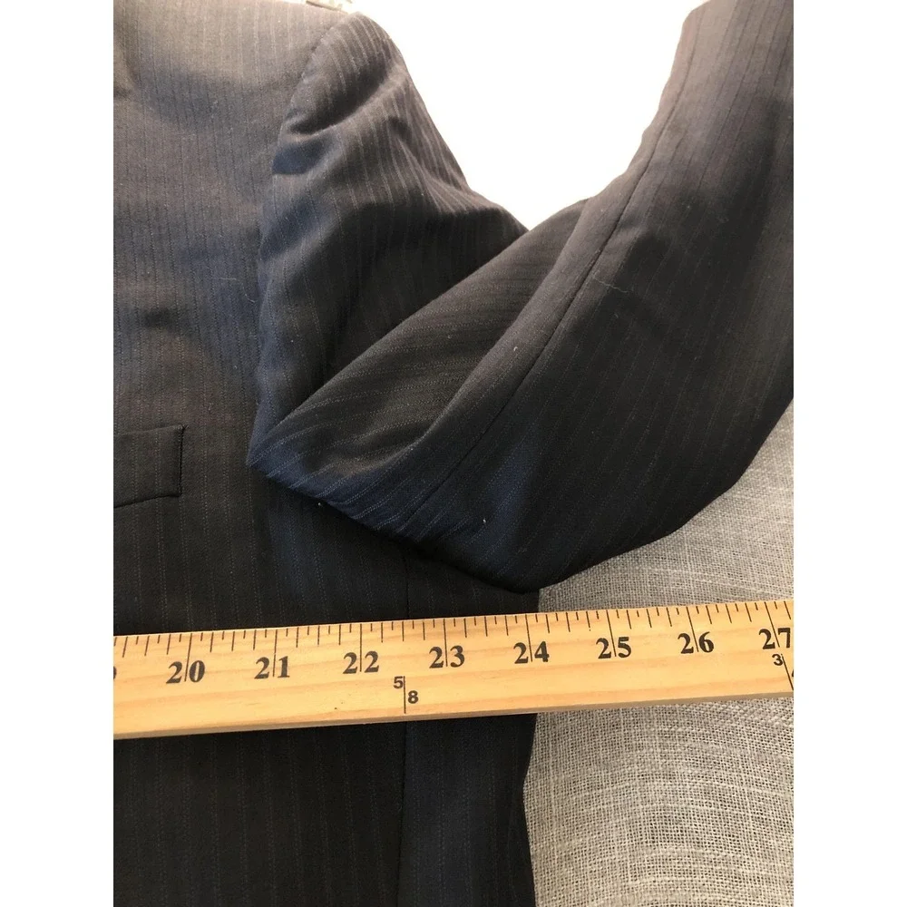 Henry Grethel Design Suit Mens 44R Black Pinstripe 2 Piece 2 Button Pleated